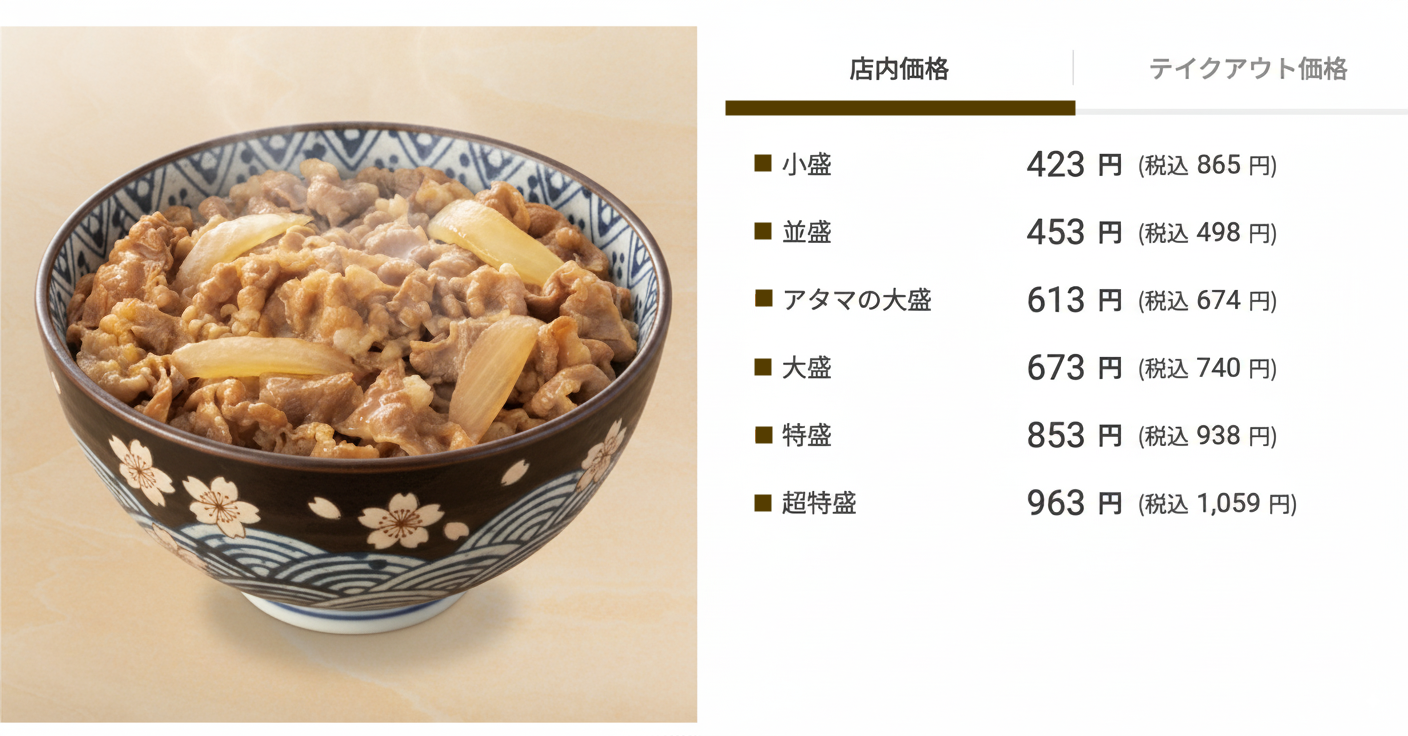 価格ミックスの事例としての牛丼の価格表
