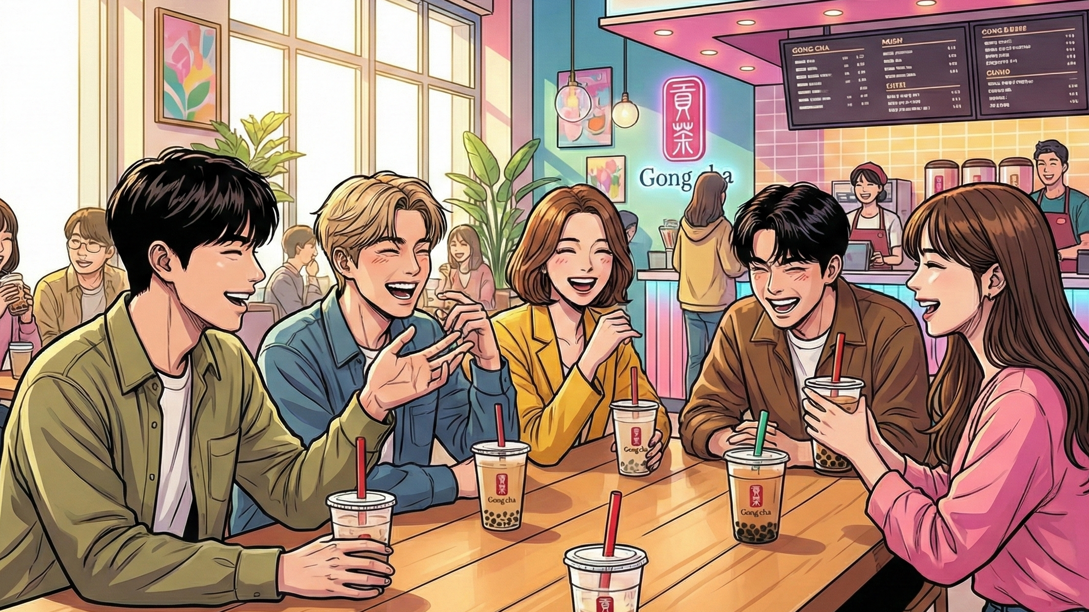 ゴンチャで若者が話す様子