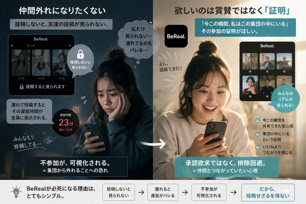 BeRealに必死になる理由は、仲間はずれを避けたい人の心理